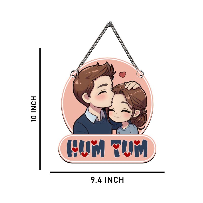 Hum Tum Cute Couple Wall Hanging Romantic Wooden Decor for Bedroom & Living Room Anniversary & Valentine's Day Gift for Husband, Wife, Boyfriend, or Girlfriend